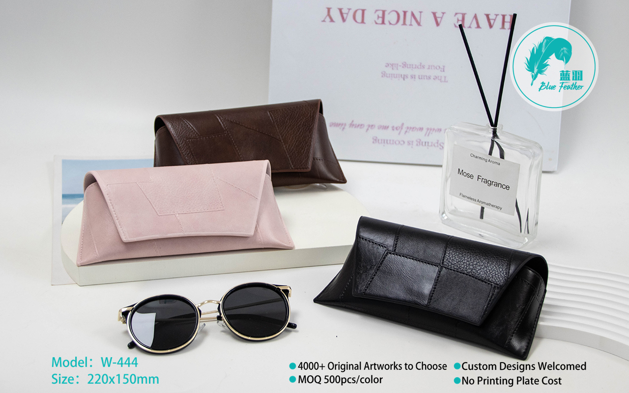 Solid Color Semi Hard Faux Leather Glasses Case with Plush Lining for Everyday Use